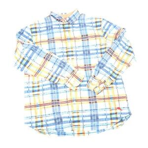 Tommy Bahama Linen Yellow Blue Gingham Plaid Button Down Shirt Size Large
